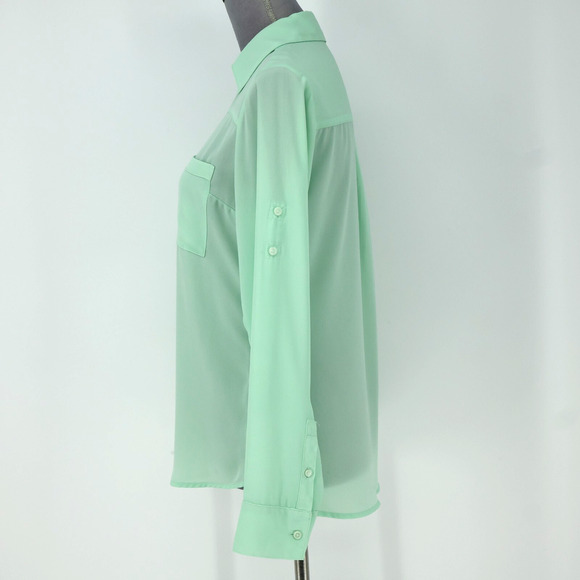 Express Top Womens Small Mint Green The Portofino Shirt Blouse Roll Tab Sleeves - Picture 14 of 15